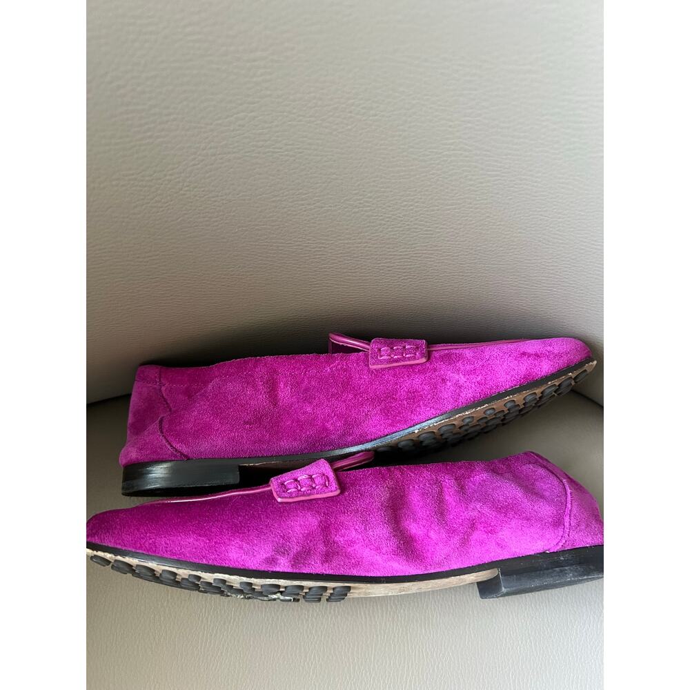 Tory Burch Shoes 6 Loafer Suede Leather Fuchsia Pink Flats Logo Classic Preppy - Picture 4 of 8